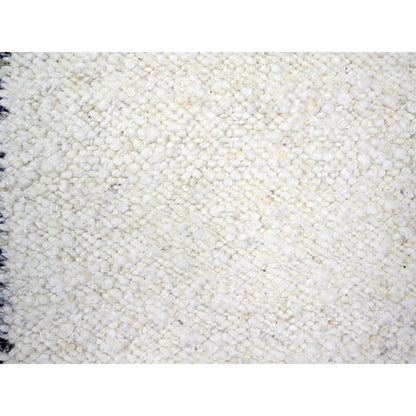 9'3"X12'1" White Moroccan Weave With Line Design Wool Hand Knotted Rug