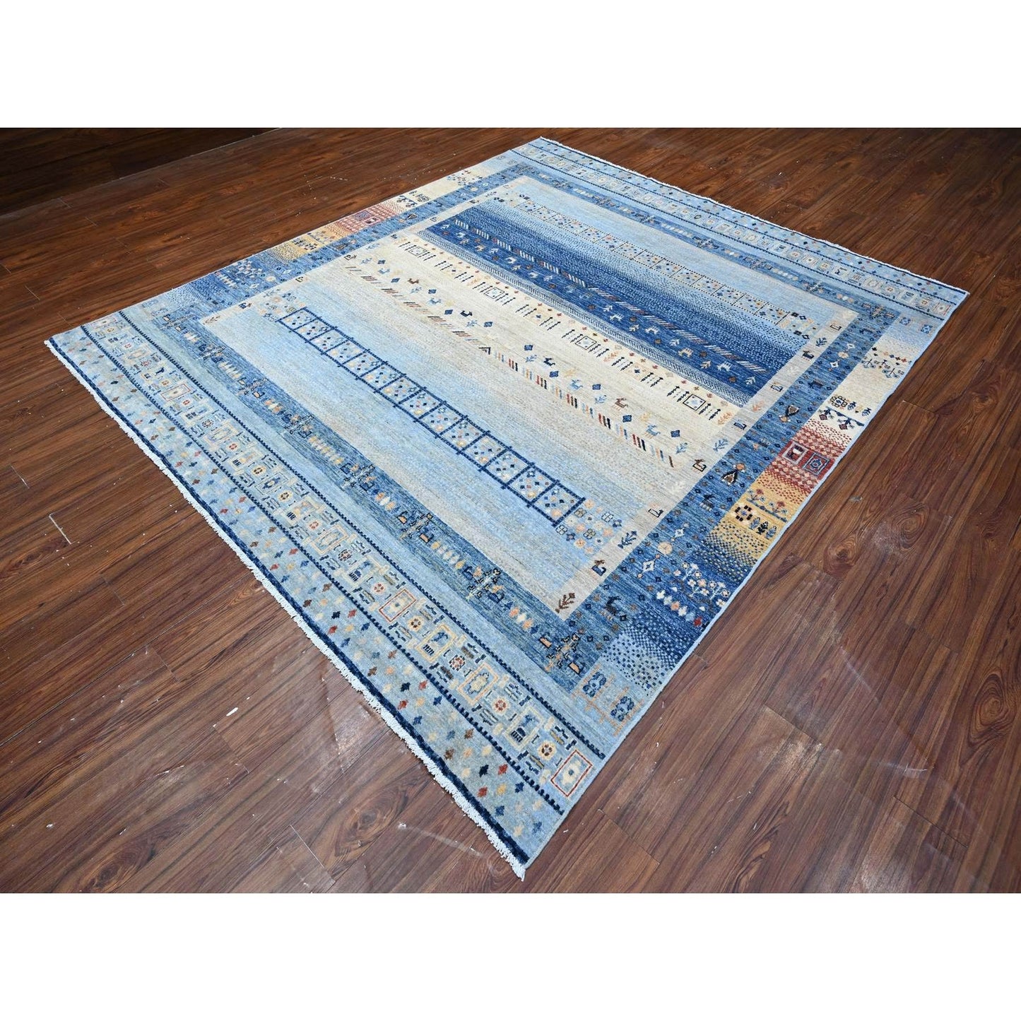 8'3"X9'6" Steel Blue Fine Kashkuli Gabbeh All Natural Wool Oriental Rug