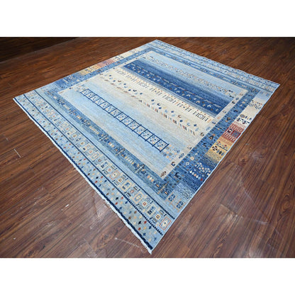 8'3"X9'6" Steel Blue Fine Kashkuli Gabbeh All Natural Wool Oriental Rug