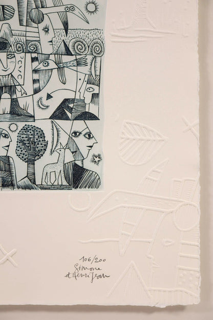 Simone & Henri Jean Etching With Embossing Limited 200 Hand-Signed Contemporary