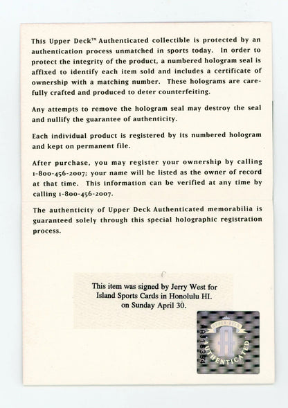 Jerry West Autographed 8X10 Basketball Photo (Upper Deck)