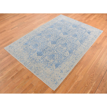 5'10"X8'9" Blue Hand Loomed Broken Pomegranate Design Tone On Tone Rug