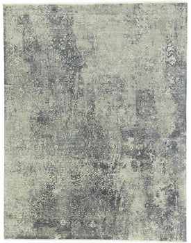 Large Abstract Distressed Modern Oriental Rug Hand-Carded Wool 8x10 ft