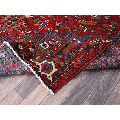 8'X11' Sox Red Antique Zoroastrian Heris Wool Hand Knotted Oriental Rug