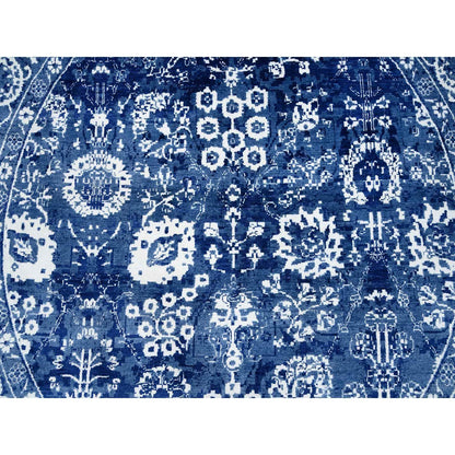 8'2"X8'2" Denim Blue Wool And Silk Hand Knotted Tebraz Round Rug