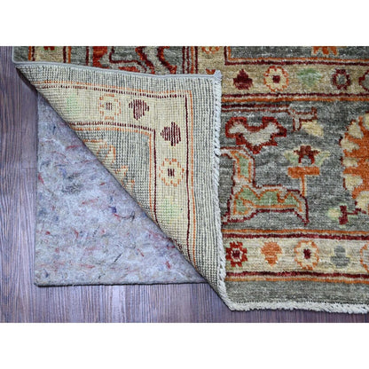 7'9"X9'5" Gray Afghan Angora Oushak Leaf Pattern Hand Knotted Wool Rug