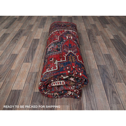 7'9"X10' Scarlet Red Vintage Zoroastrian Heris Wool Hand Knotted Clean Rug