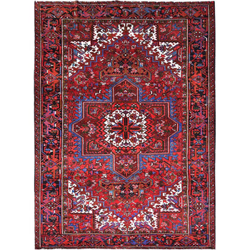 8'X11' Red Abrash Antique Zoroastrian Heris Hand Knotted Pure Wool Rug