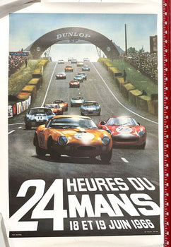 24 Hous Of Lemans 1966 Vintage Race Poster Andre Delourmel On Linen Excellent