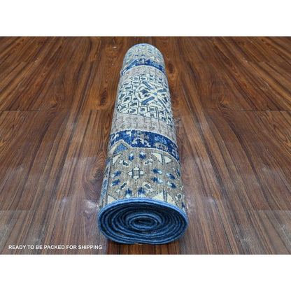 2'7"X11'9" Blue Aryana Hand Knotted Mamluk Design Runner Oriental Rug