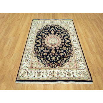 5'X7' Hague Blue Nain Hand Knotted Flower Design Wool Oriental Rug