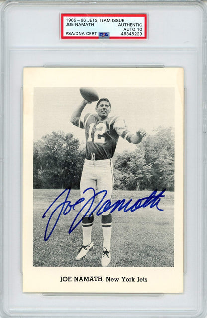 Joe Namath Autographed 1965/66 Jets Team Issue Photo Rookie Card (Psa)