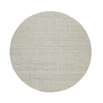 6'X6' Ivory Vertical Stripes Design Natural Wool Hand Loomed Round Rug
