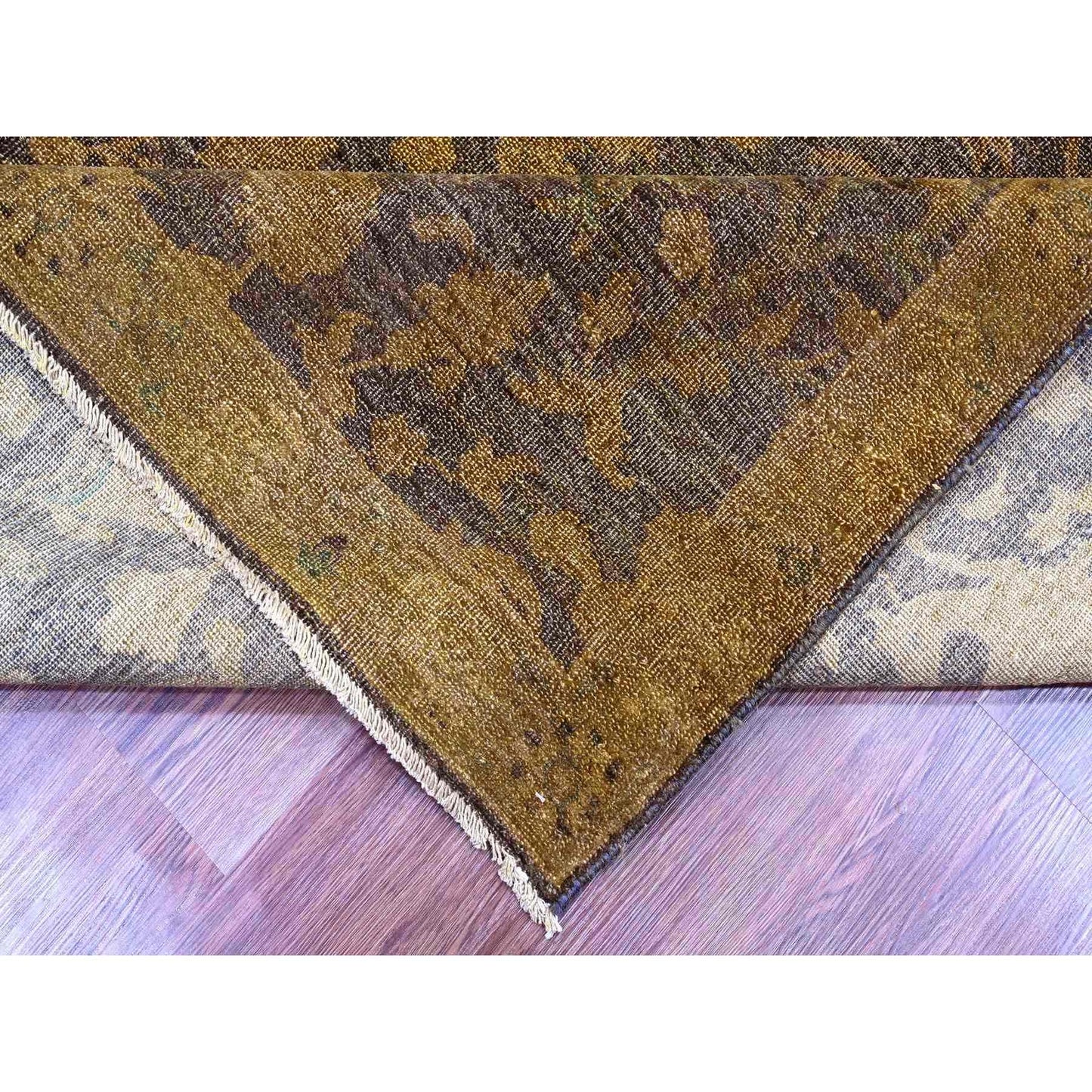 7'8"X10'1" Brown Overdyed Design Hunting Scene Pure Wool Hand Knotted Rug