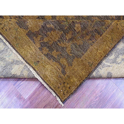 7'8"X10'1" Brown Overdyed Design Hunting Scene Pure Wool Hand Knotted Rug