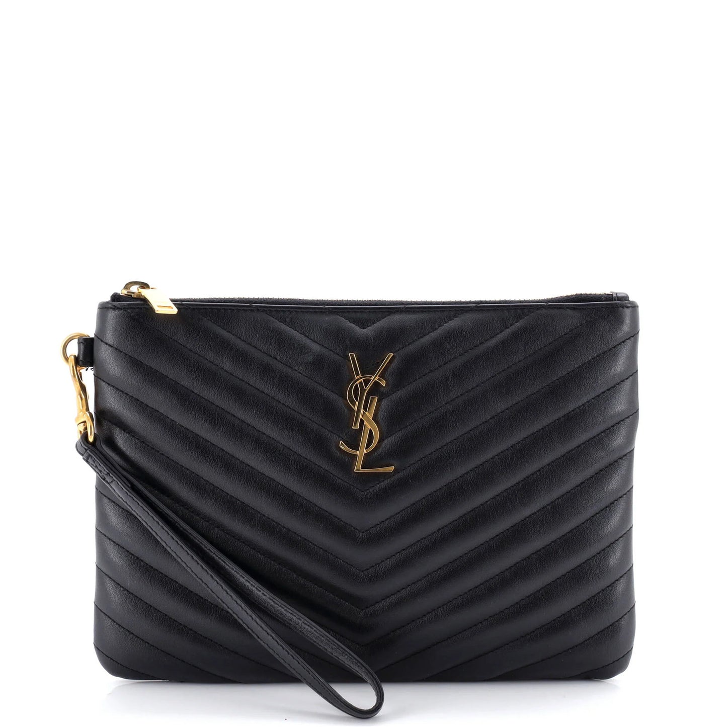 Saint Laurent Classic Monogram Wristlet Pouch Matelasse Chevron Leather Small