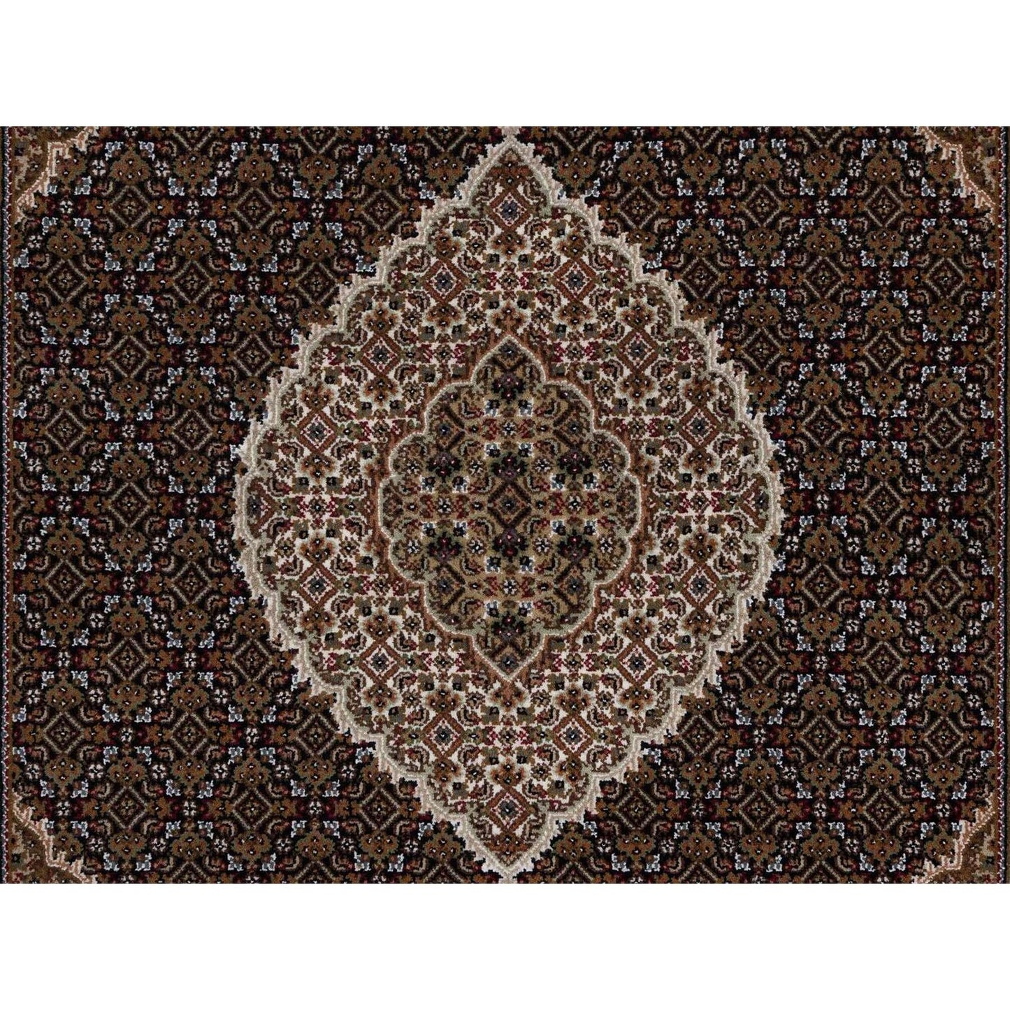 6'X9'1" Black Tebraz Mahi With Medallion Design Hand Knotted Wool Rug