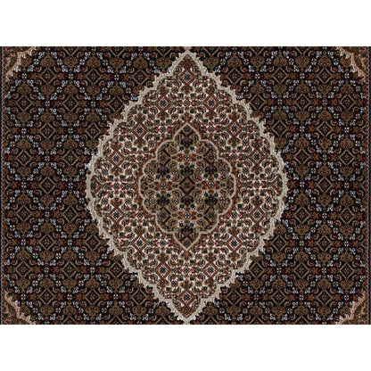 6'X9'1" Black Tebraz Mahi With Medallion Design Hand Knotted Wool Rug