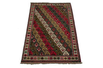 4X7 Ft Handmade Red Wool Rug Vintage Style Tribal