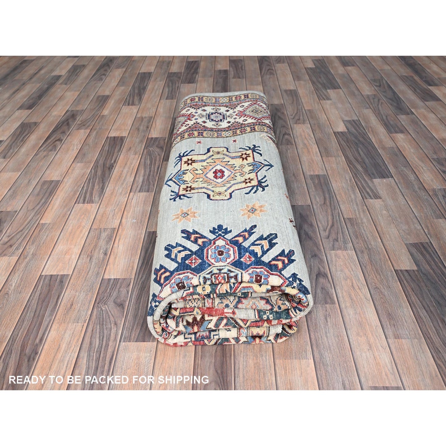 9'X11'9" Tempered Gray Afghan Super Kazak Hand Knotted Wool Oriental Rug