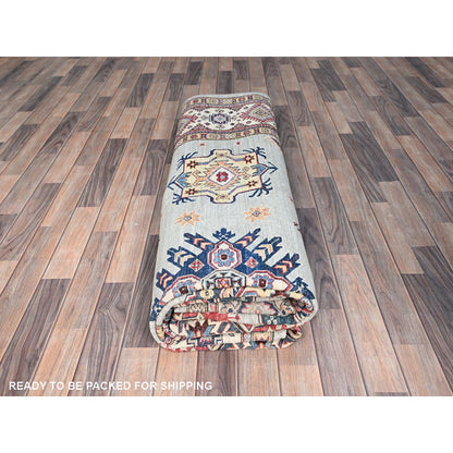 9'X11'9" Tempered Gray Afghan Super Kazak Hand Knotted Wool Oriental Rug