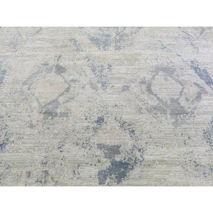 8'X9'6" Silver Blue Silk With Textured Wool Modern Hand Knotted Rug