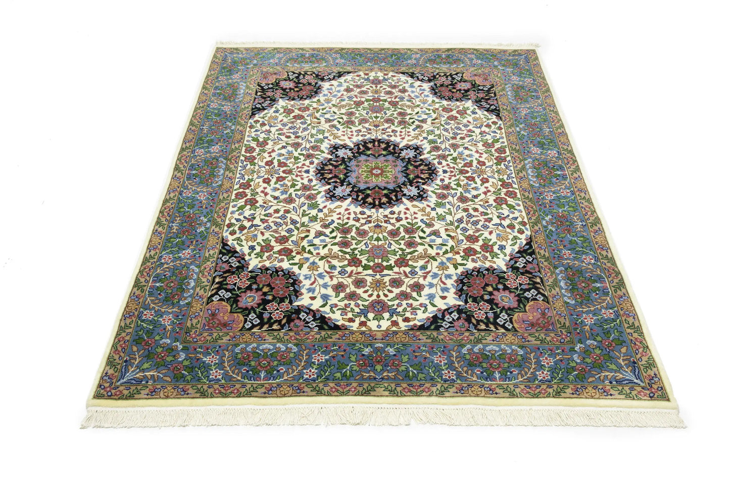 Cream Floral Traditional Style 5X7 Kirman Oriental Rug Home Decor Wool Carpet