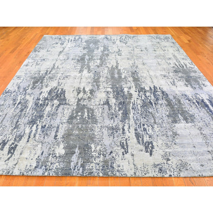 9'X12' Wool With Real Silk Abstract Design Denser Weave Hand Knotted Rug
