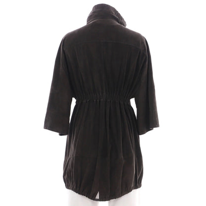 Brunello Cucinelli Women'S Cropped Sleeve Belted Zip Jacket Suede