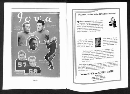 1939 Iowa Vs Notre Dame Vintage College Football