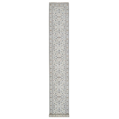 2'9"X18' Ivory Nain Flower Pattern Wool And Silk Hand Knotted Runner Rug