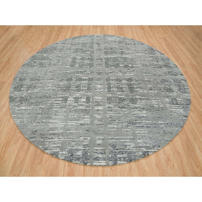 10'1"X10'1" Dark Grey Undyed Natural Wool Hand Knotted Round Oriental Rug