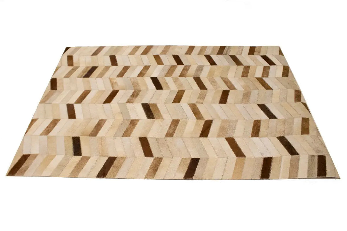 4X6 ft Brown Cowhide Leather Rug Modern Geometric Design Contemporary Carpet
