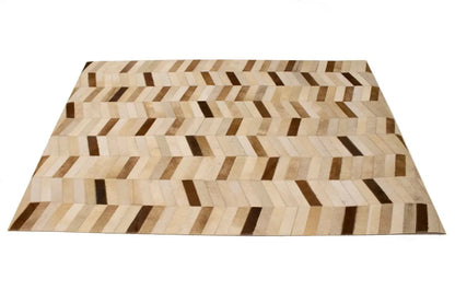 4X6 ft Brown Cowhide Leather Rug Modern Geometric Design Contemporary Carpet