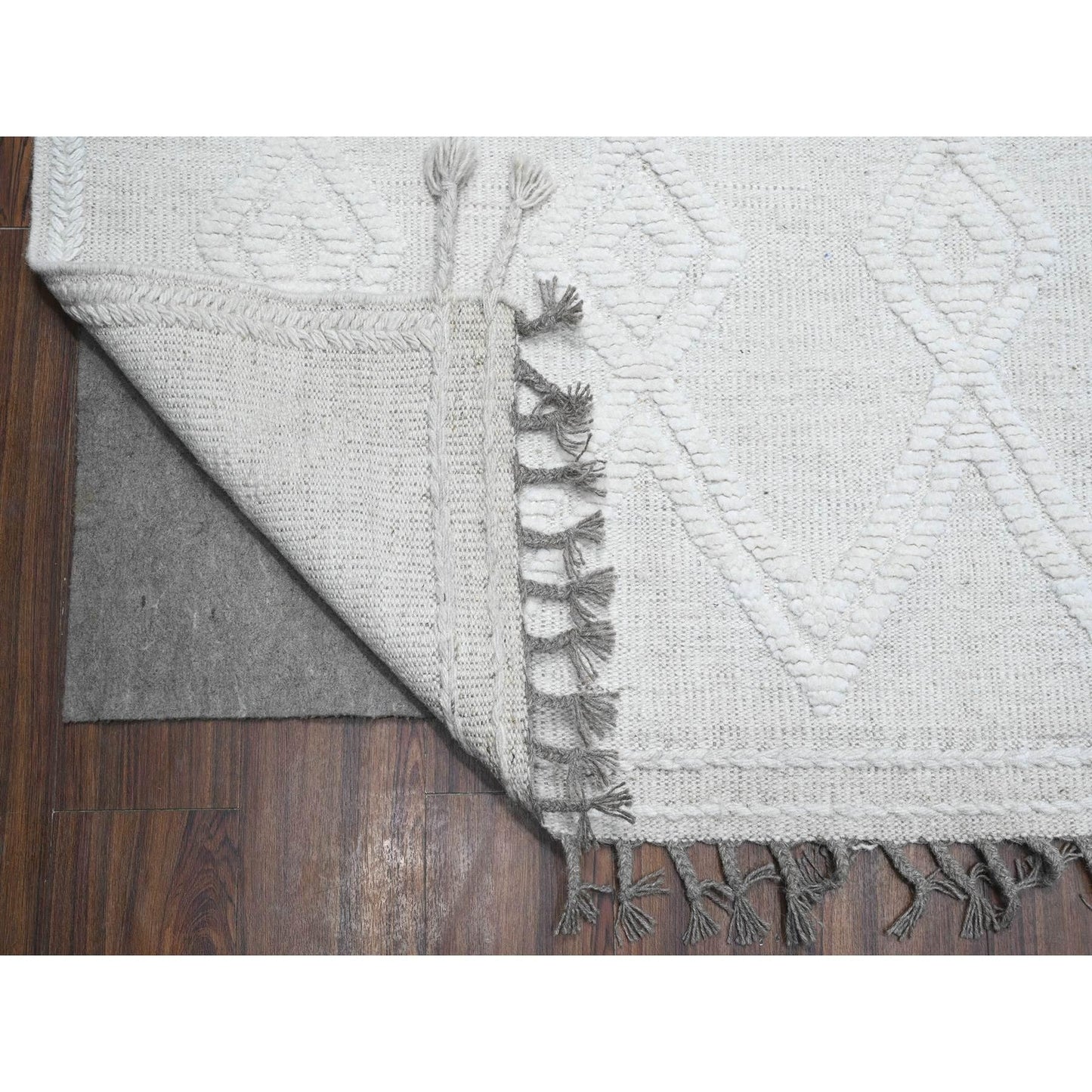 9'X12'6" Polar Bear White Hand Knotted Moroccan Weave Wool Oriental Rug