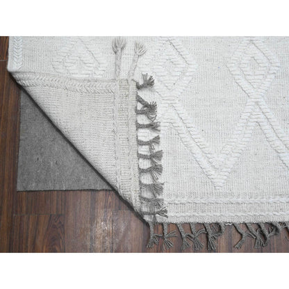 9'X12'6" Polar Bear White Hand Knotted Moroccan Weave Wool Oriental Rug