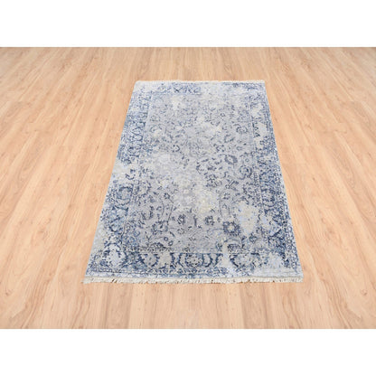 3'2"X4'10"Wool With Pure Silk Hand Knotted Gray Broken Kishoon Design Rug
