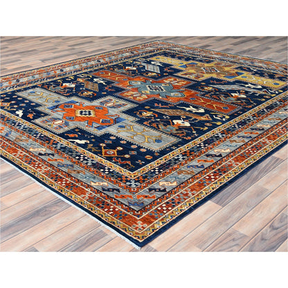 8'4"X9'7" Blue Wool Hand Knotted Armenian Inspired Design 200 Kpsi Rug