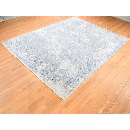 9'X12' Ash Gray Broken Kishoon Wool With Pure Silk Hand Knotted Rug