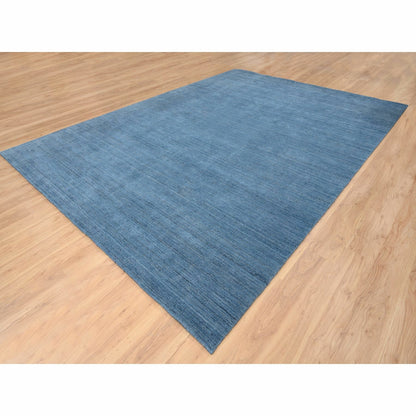 10'X14' Denim Blue Hand Loomed Modern Design Pure Wool Rug