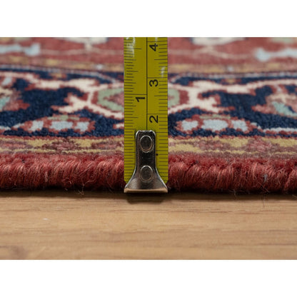 2'6"X6'2" Red Antiqued Heris Hand Knotted New Zealand Wool Runner Rug