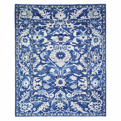 8'2"X9'8" Byzantine Blue Peshawar With Mahal Design Wool Hand Knotted Rug