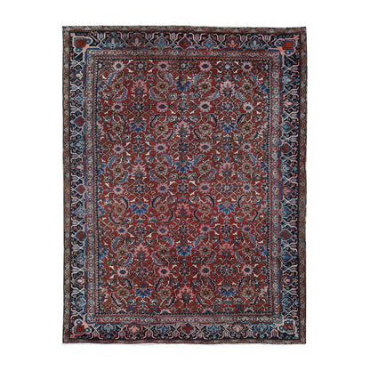 7'3"X9'7" Red Antique Zoroastrian Heris Hand Knotted Pure Wool Clean Rug