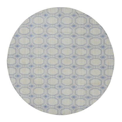 9'8"X9'8" White Wool Hand Woven Flat Weave Kilim Reversible Round Rug