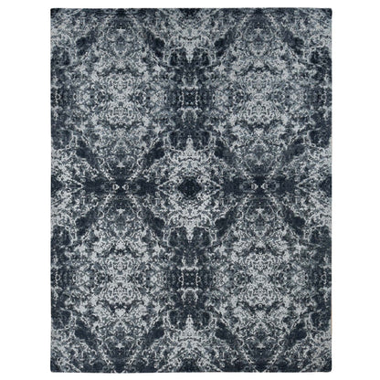 9'2''X12' Black Hand Knotted Wool And Silk Modern Tie Dye Design Rug