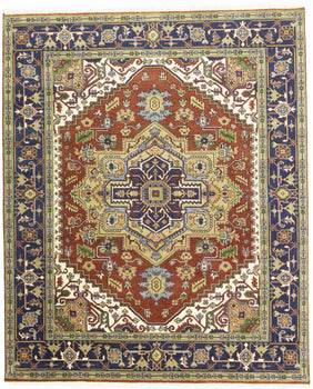 Rusty Red Heriz Serapi Oriental Rug Floral Farmho