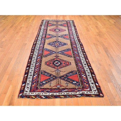 3'9"X12'2" Brown Antique North West Farsian Wide Runner Pile Handmade Rug