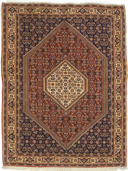 Handmade Vintage Oriental Rug 4X5 Ft Rust Orange