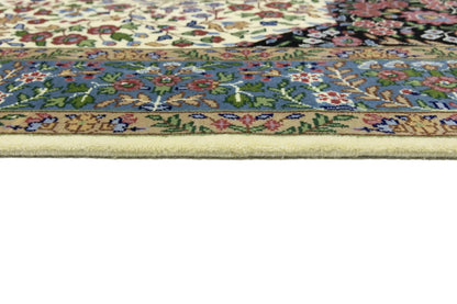 Handmade Kirman Oriental Rug Cream & Blue Floral
