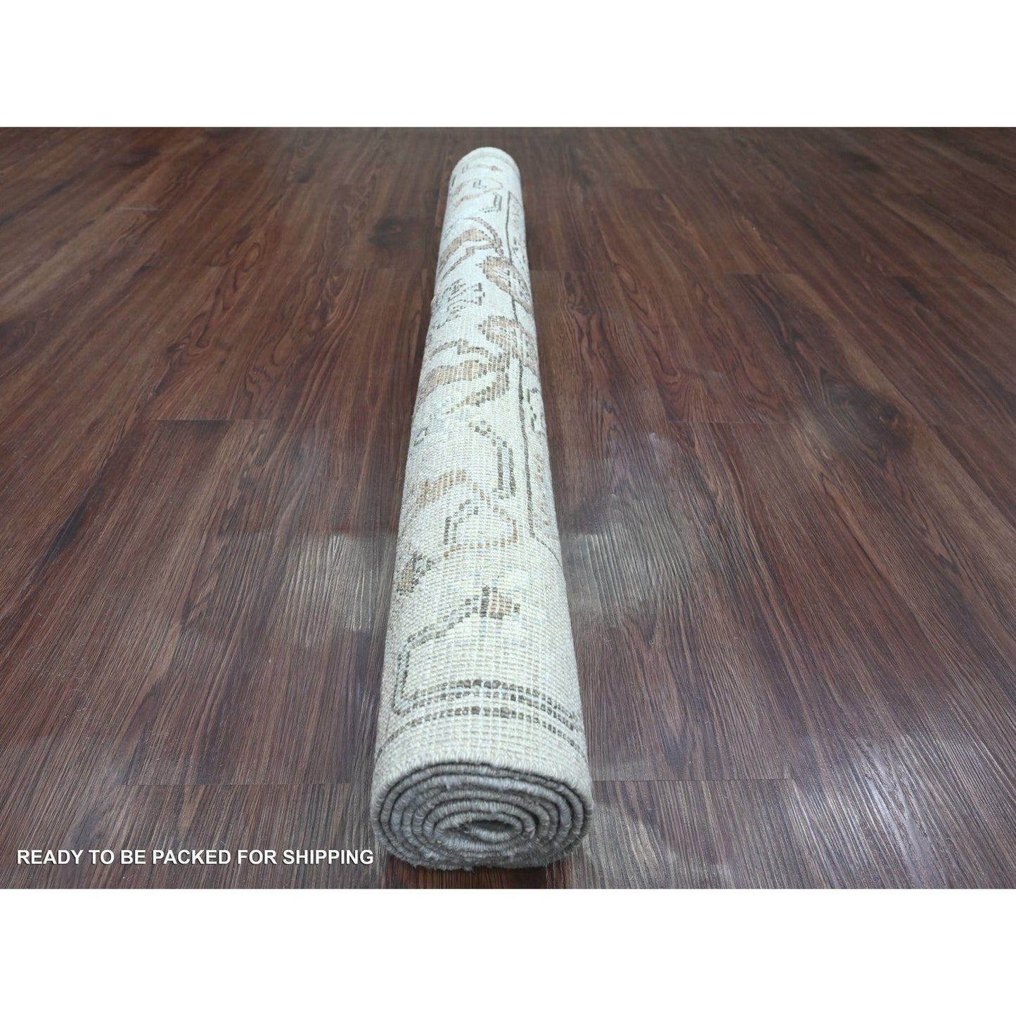 4'X5'10" Gray Hand Knotted Afghan Angora Oushak Leaf Design 100% Wool Rug